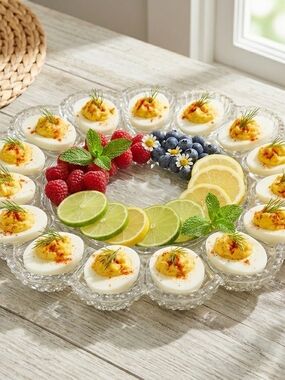 Indiana Glass Clear Hobnail Deviled Egg Plate Scalloped Vintage Serving Tray